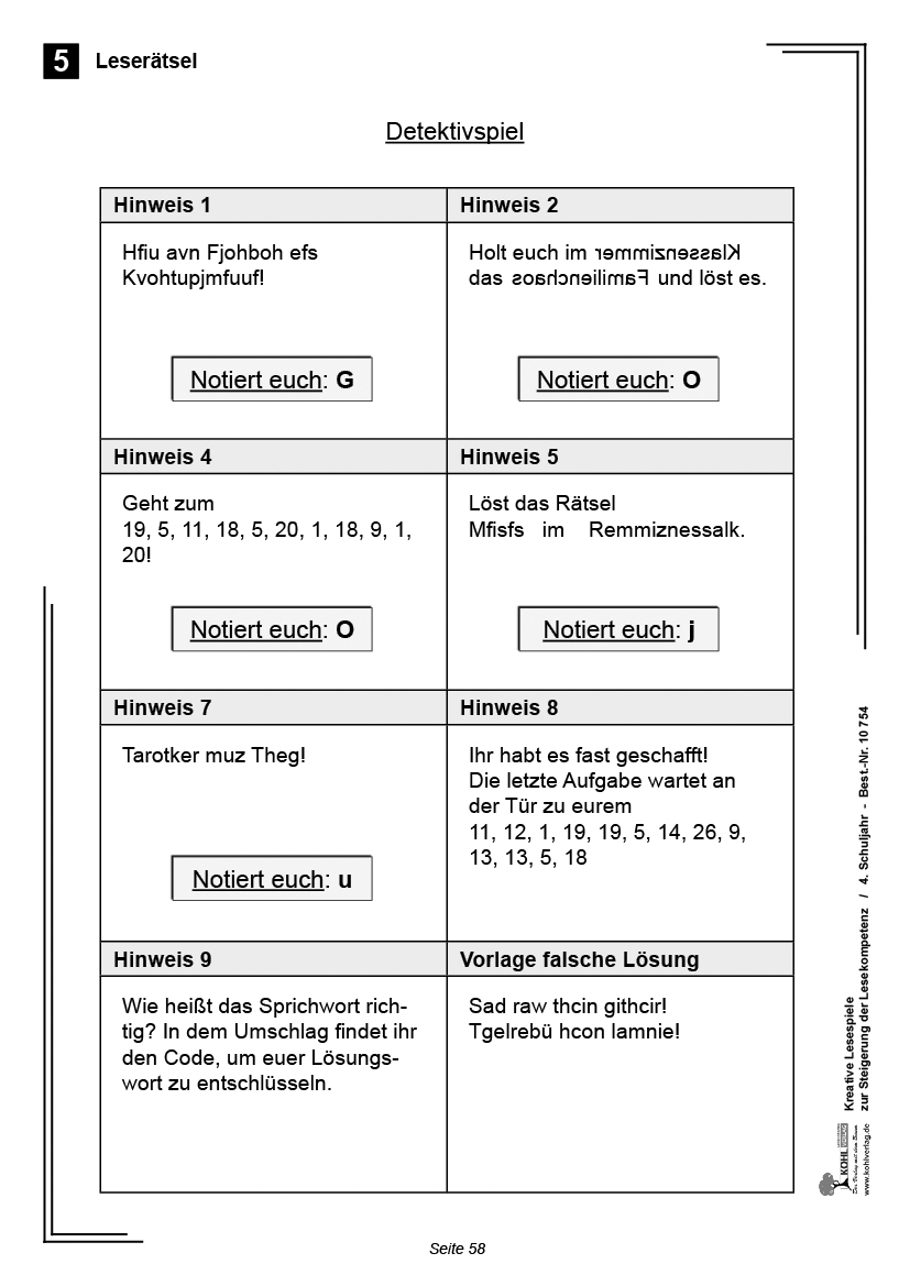 4 Klasse Lernspiel Ausdenken Kreative Lesespiele / Klasse 4