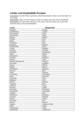 Lernspiel Europa Länder Und Hauptstädte Arbeitsblatt: Lernkontrolle Europa, Die Länder, Ihre Lage Und