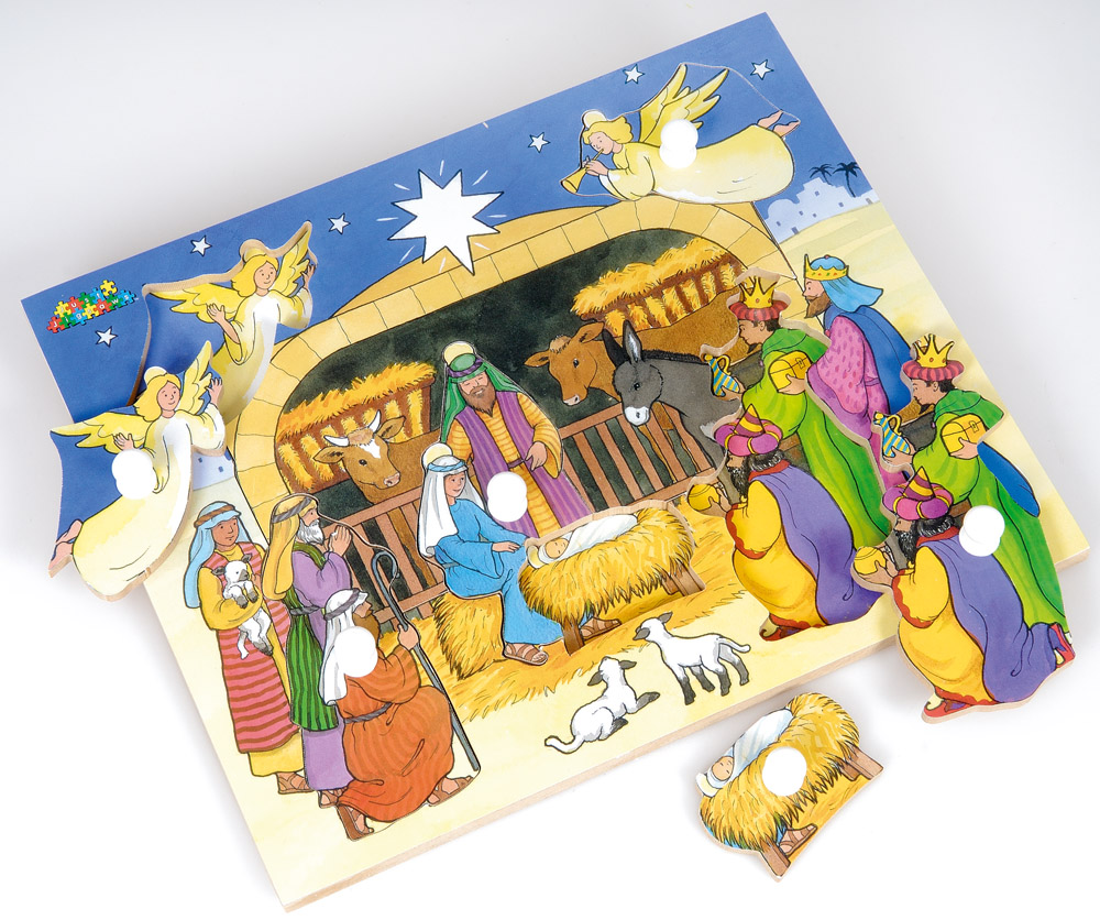 Lernspiel Krippe Holz Mini Krippe Olivenholz Puzzle