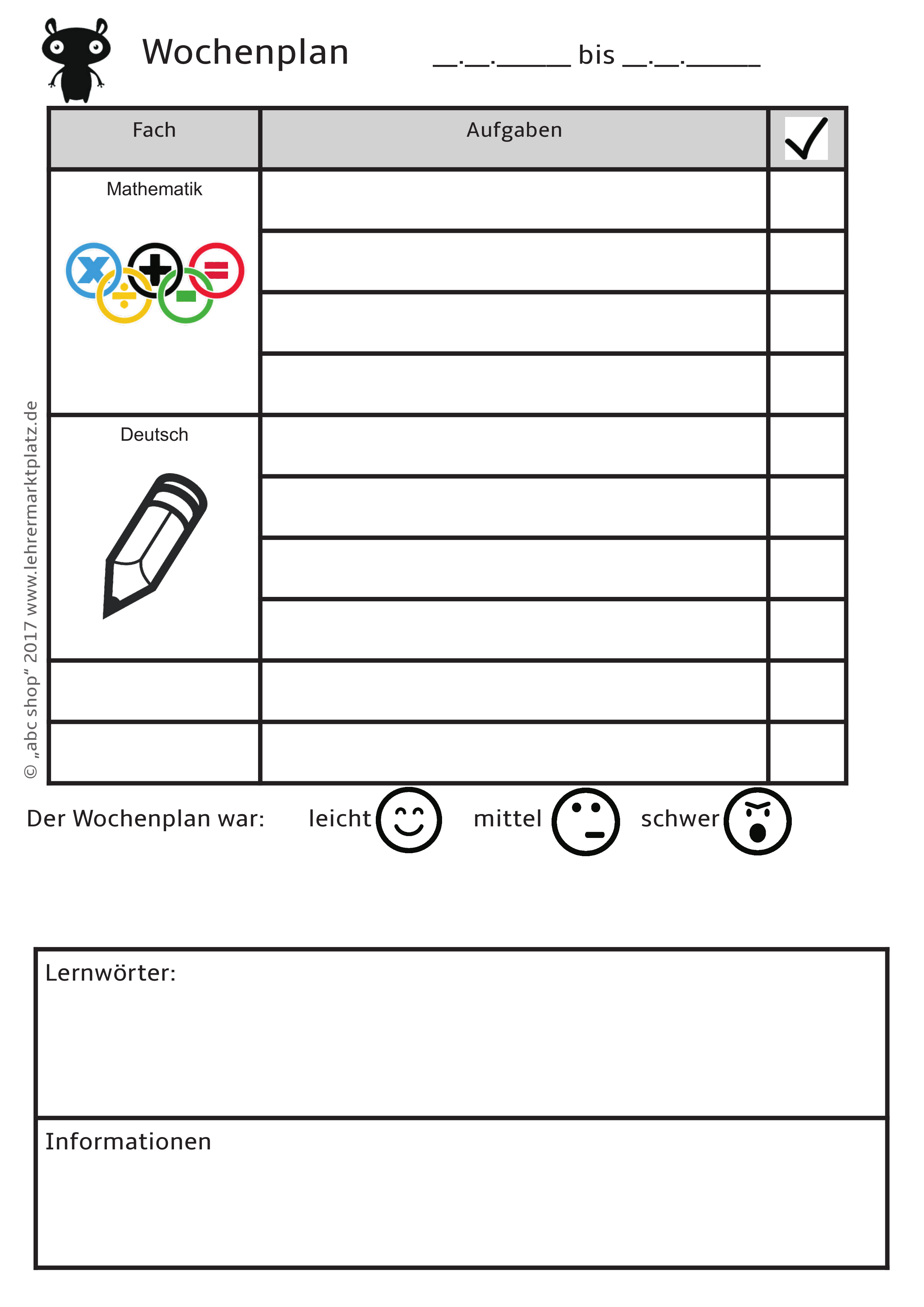 Lernspiele Klasse 5 Wochenplan Stundenplan Vorlagen Klasse 5
