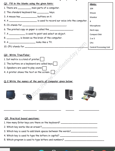 Computer Lernspiel Zweite Klasse Download Standard 2: Computer Input And Output Devices- Worksheet, 56% Off