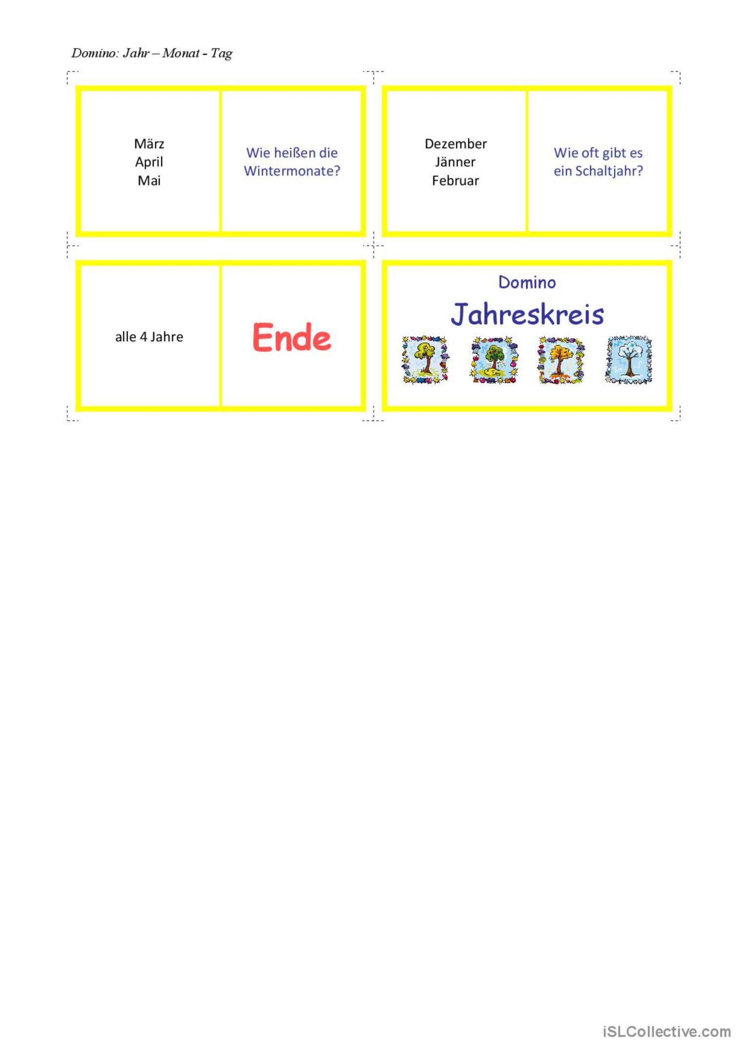 Lernspiel Monaten Jahr Und Monat Worksheet