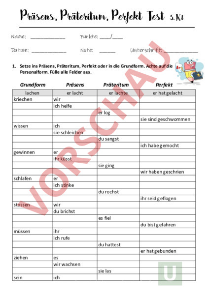 Lernspiel Präteritum Partizip Perfekt Arbeitsblatt Perfekt Bildet Partizip Zeitformen Zusatzmaterial Arbeitsblätter Lösungen