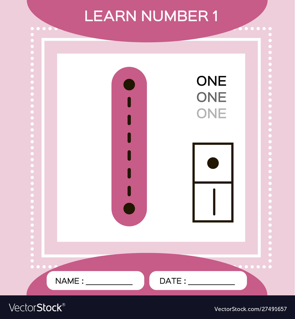 1&1 Lernspiel Kids Learning Material. Worksheet For Learning Numbers. Number 1. Stock